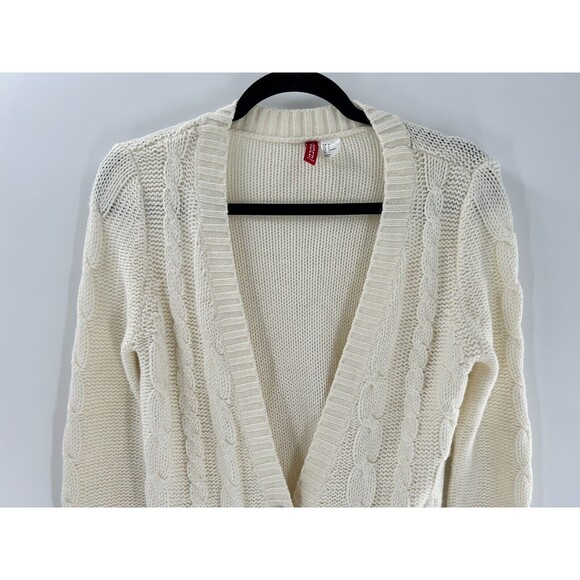 Women's Divided By H&M Ivory V-neck Cableknit Cardigan Sweater Size 6 - Picture 2 of 7